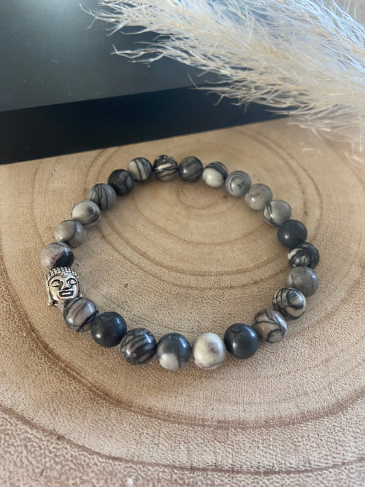 Bracelet Philae pour  homme Jaspe Bouddha argent
