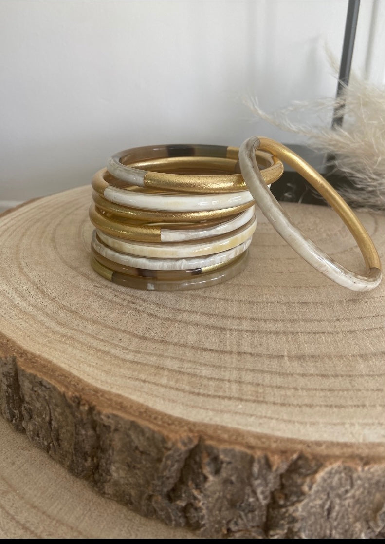 Bracelet Jonc corne Duo Gold 5 mm (taille L)