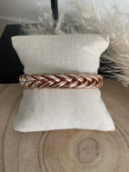 Jonc Bouddhiste Champagne or rose tressé ( taille M)