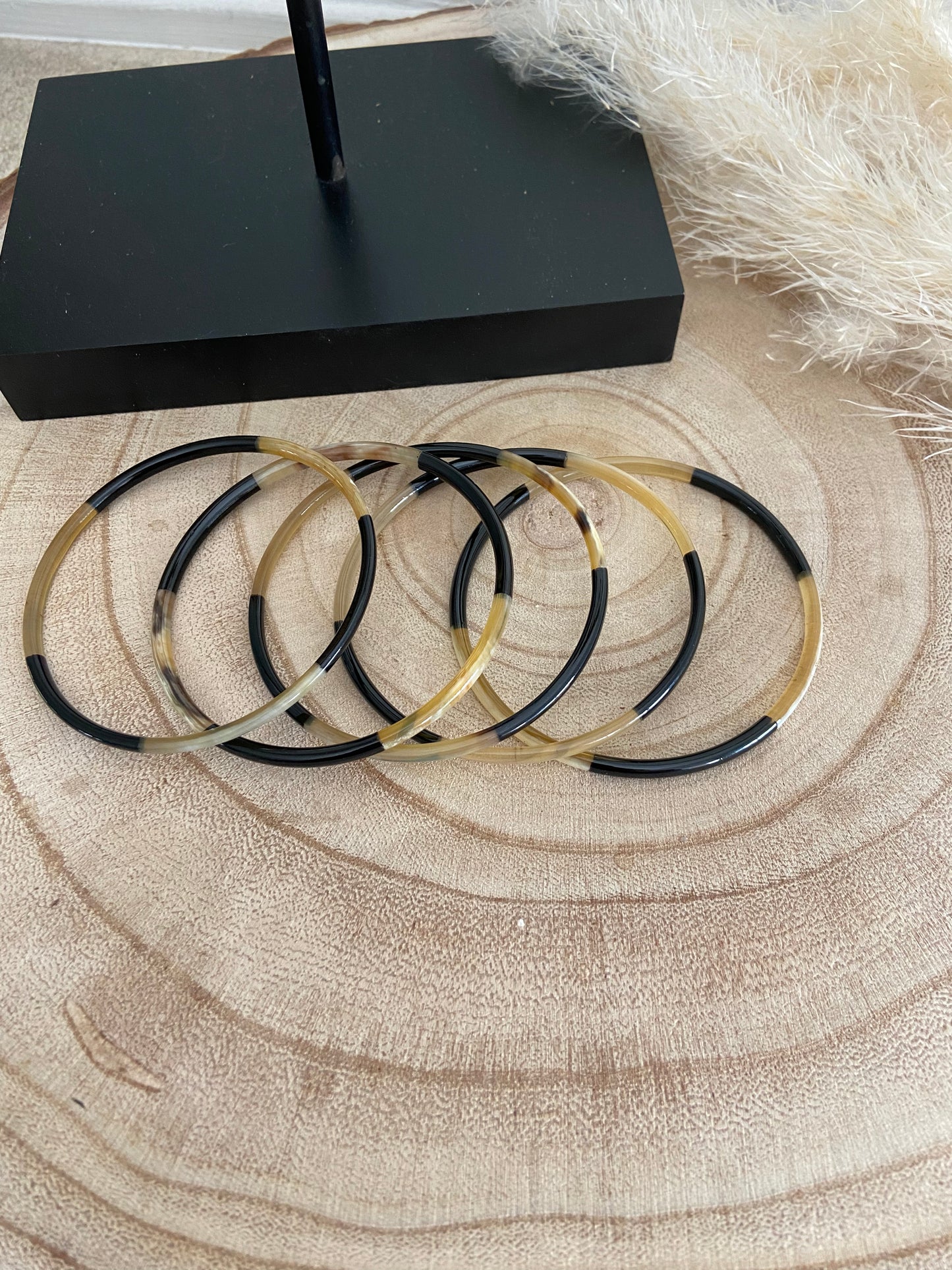 Bracelet Jonc Corne trio Black 3 mm (taille L)