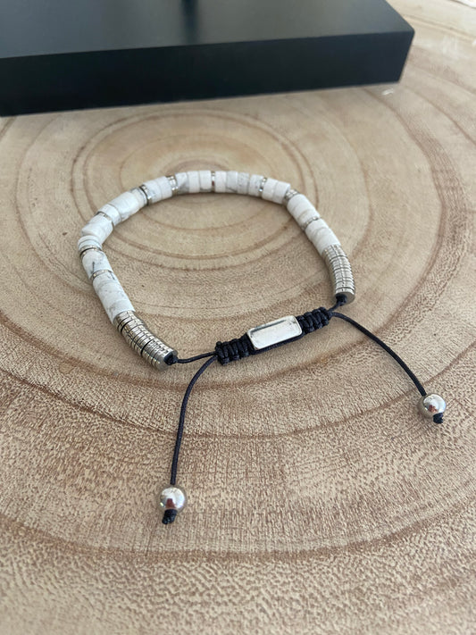 Bracelet ajustable pour homme turquoise blanche