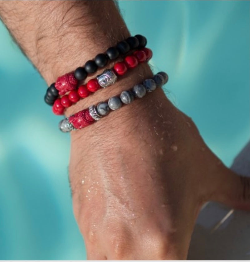Bracelet Philae pour homme Jaspe Bouddha rouge