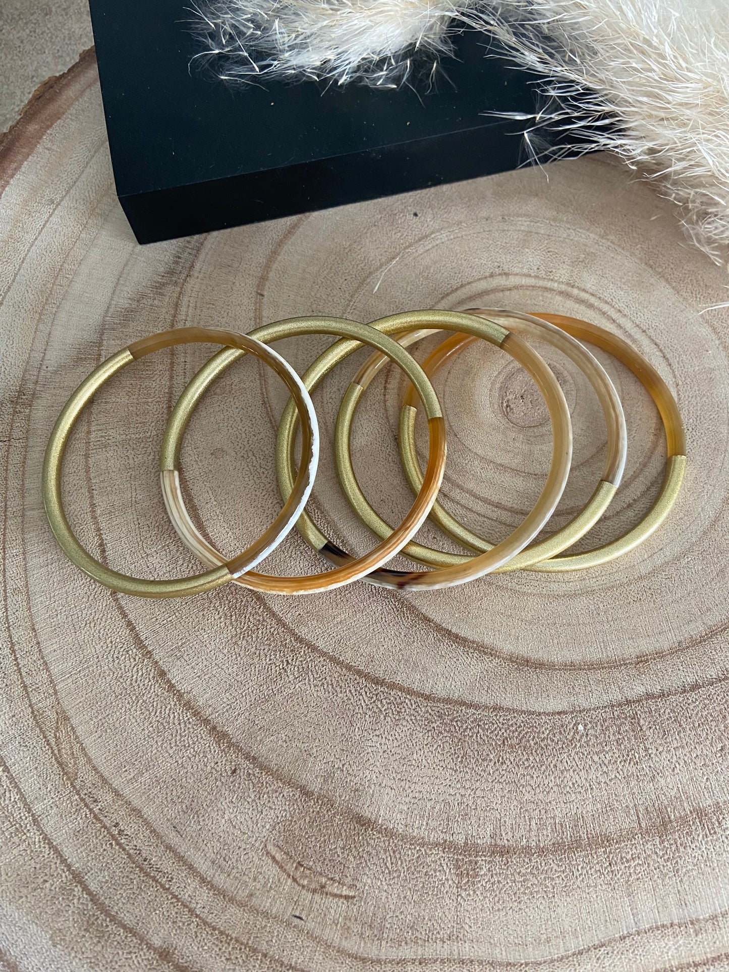 Bracelet Jonc corne Duo Gold 5 mm (taille L)