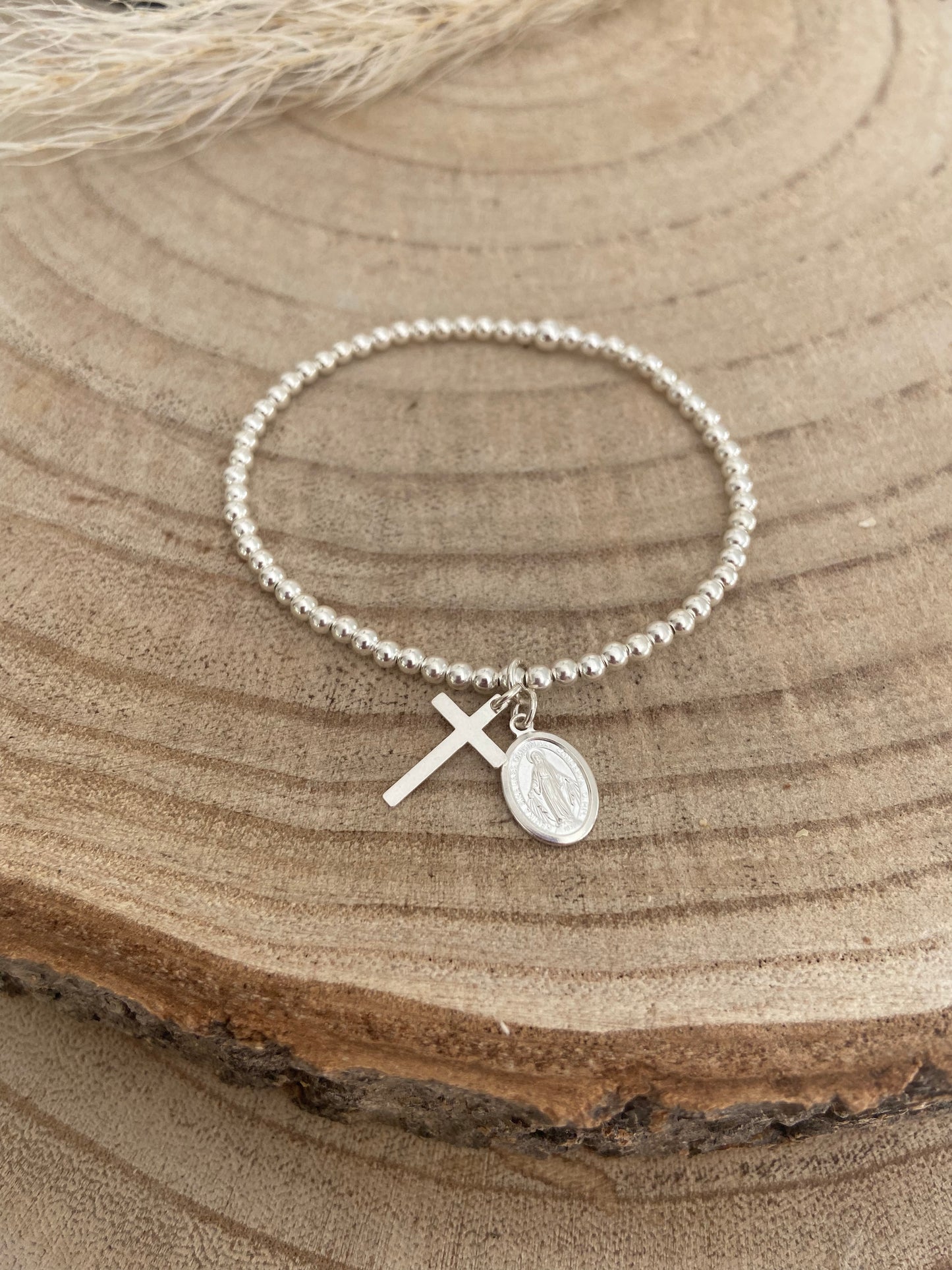 Bracelet argent 925 croix et ste vierge