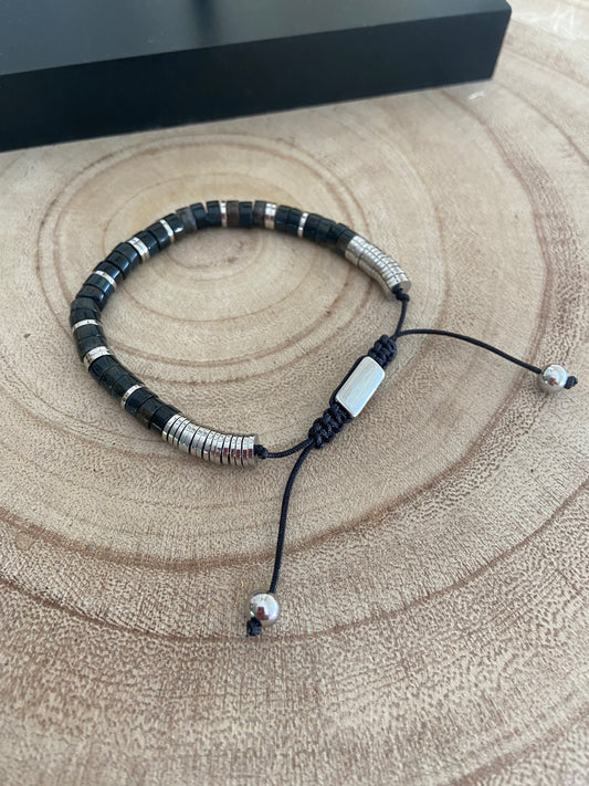 Bracelet ajustable pour homme Agate noire