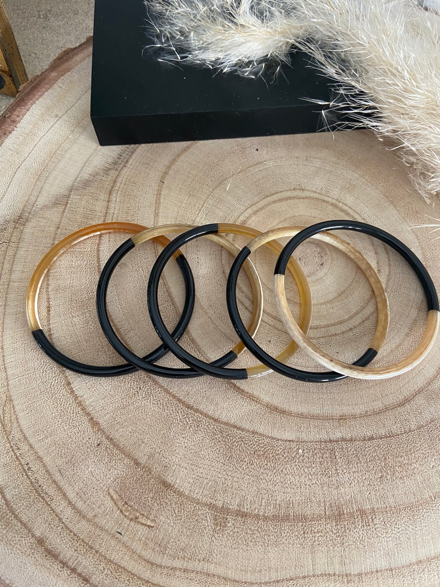 Bracelet Jonc Corne duo Black 5 mm (taille L)