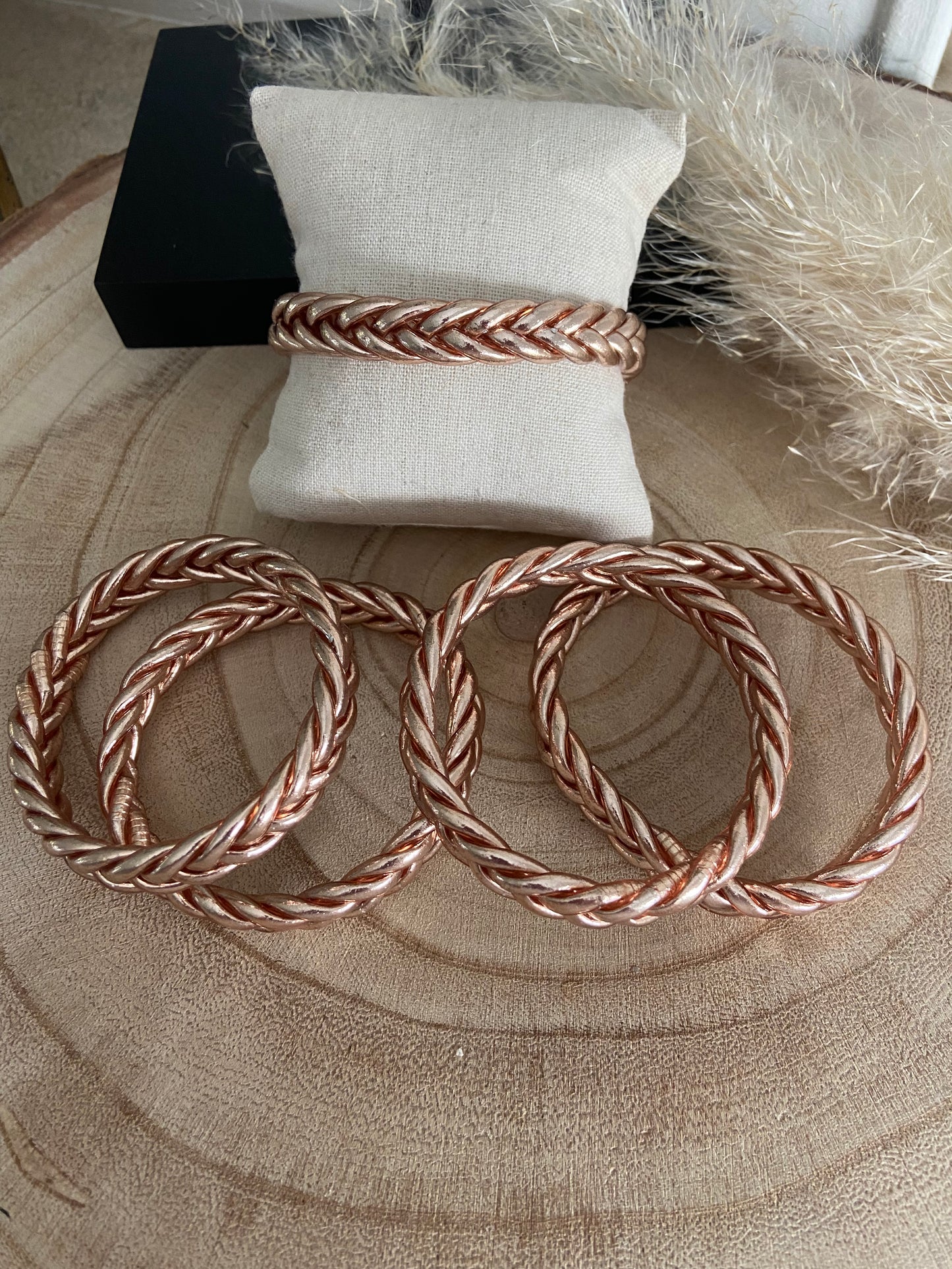 Jonc Bouddhiste Champagne or rose tressé ( taille M)