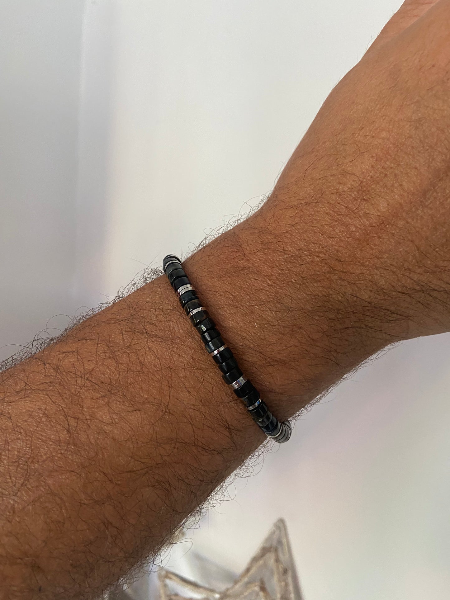 Bracelet ajustable pour homme Agate noire